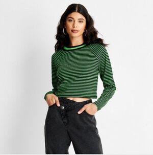 Future Collective Kahlana Barfield Striped Green Long Sleeve Crop Top Size S
